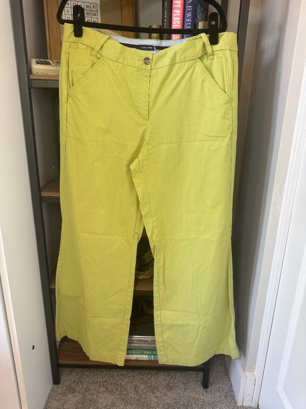 Lands End Lime Green Wide Leg Cotton Pant w/Elastic Expandable Waist - Size 14